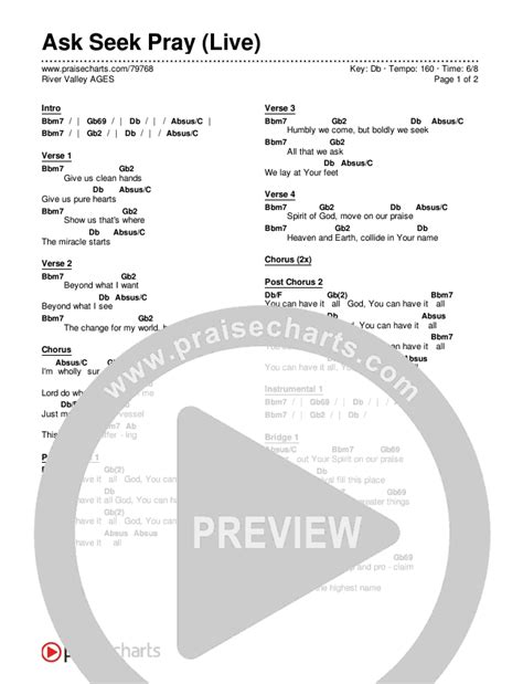 Ask Seek Pray (Live) Chords PDF (River Valley AGES) - PraiseCharts