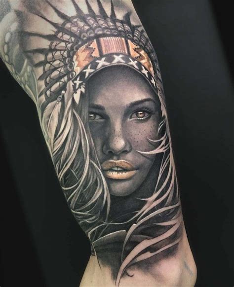 Girl Indian Tattoo | Diseño de tatuaje indio, Tatuaje de cara de mujer ...