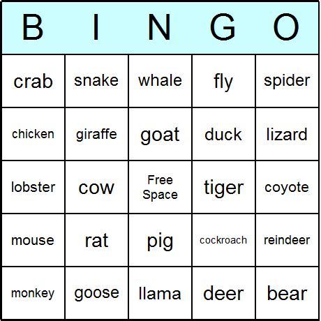 Animals Bingo Cards - Printable bingo activity, game, and templates