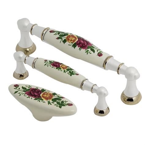 White Ceramic knobs Drawer Handle Pulls Rose Flower Dresser handle Kitchen Cabinet Pulls Door ...