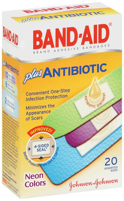 BAND-AID Plus Antibiotic Bandages Neon Colors Assorted Sizes - 20 EA ...