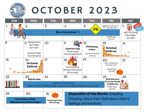 October Parent Calendar | Willowbrook Elementary School