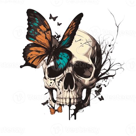 Human Skull with Butterflies, PNG Illustration, Transparent 22599230 PNG