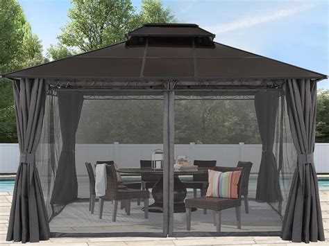 ABCCANOPY 3x3M Hardtop Patio Gazebo with Curtains and Netting, Heavy ...