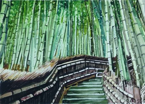 Bamboo Tree Landscape Painting by Huey-Chih Ho | Saatchi Art