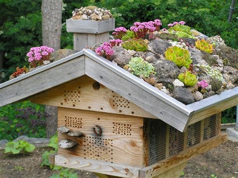 Wildbienenhaus - Nisthilfe mit Dachbepflanzung in 2020 | Wildbienenhaus, Bepflanzung, Garten