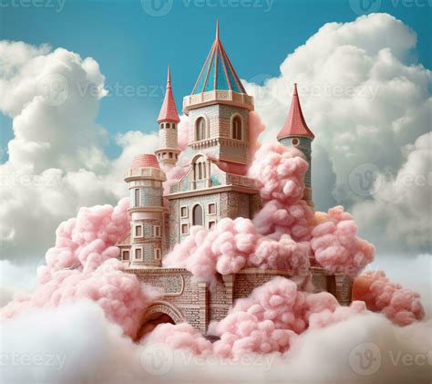 there is a castle in the clouds with a pink tower. generative ai ...