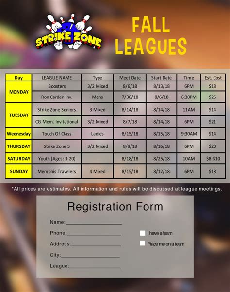 Fall League Schedule 2018 – Strike Zone Bowling Lanes