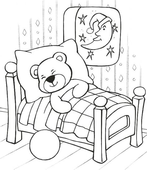 Sleeping Teddy Bear Coloring Page - Free Printable Coloring Pages for Kids