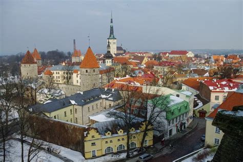 Tallinn Old Town Winter Panoramic View with Fortress Towers and Walls ...