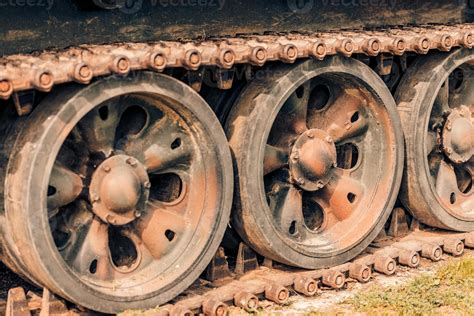 Detail shot with old tank tracks and wheels 15886028 Stock Photo at Vecteezy