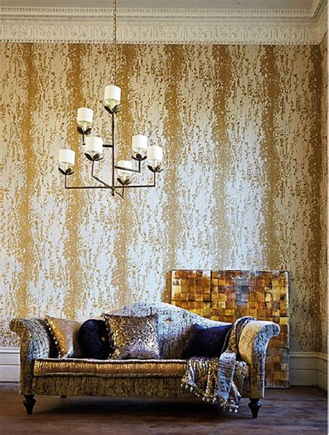 Glowing Gold Living Room Ideas | Gold living room, Wall wallpaper, Harlequin wallpaper