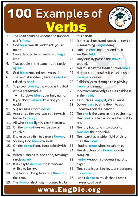 100 Examples of Verbs in Sentences The road could be widened to improve ...