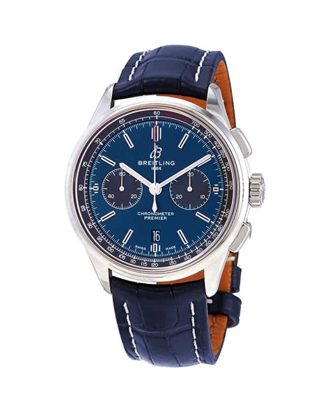 Breitling Leather Premier Chronograph Automatic Chronometer Blue Dial Mens Watch for Men - Lyst