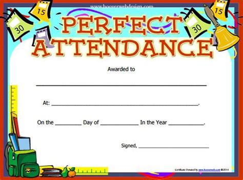 a certificate with the words perfect attendance and an image of a construction worker on it