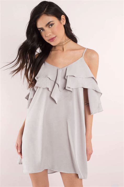 Isabella Ruffle Shift Dress in Silver - $19 | Tobi US