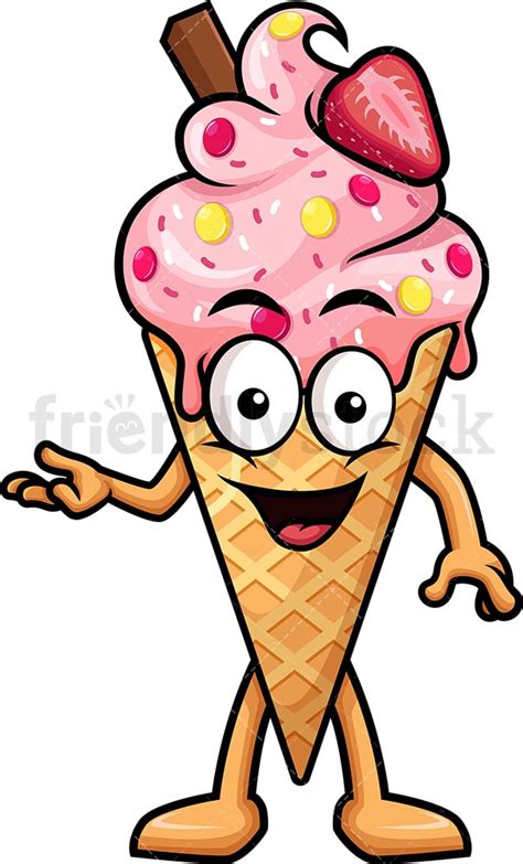 Ice Cream Character Presenting Cartoon Clipart Vector - FriendlyStock