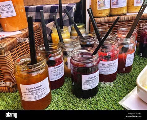 Speciality Fruit Jams and preserves tasting jars at local farmers ...