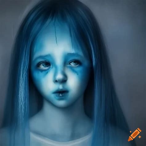 Realistic depiction of a blue ghost girl on Craiyon