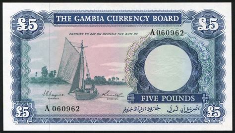 Gambian banknotes Five pounds banknote, The Gambia Currency Board ...