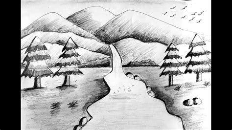 Easy Pencil Drawing Mountain Landscape - Feketerdo