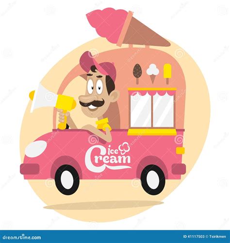 Ice Cream Truck And Driver With Loudspeaker Stock Vector - Illustration: 41117503