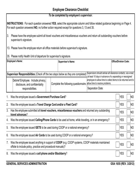 Employee Clearance Form Checklist