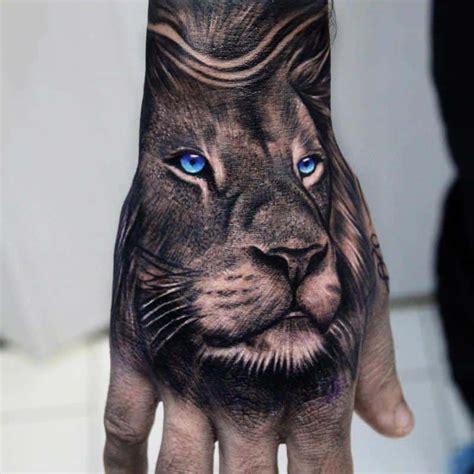 Blue Color Eyes Lion Tattoo 2 | Lion head tattoos, Lion hand tattoo, Lion hand tattoo men