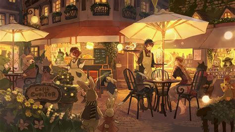 Download Spend the evening in cozy comfort at Cafe Anime Wallpaper | Wallpapers.com