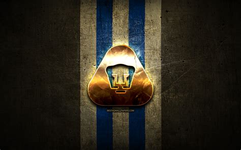 Download wallpapers Pumas UNAM FC, golden logo, Liga MX, brown metal background, football, Club ...