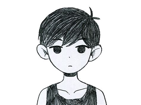 a black and white drawing of a young boy with short hair wearing a tank top