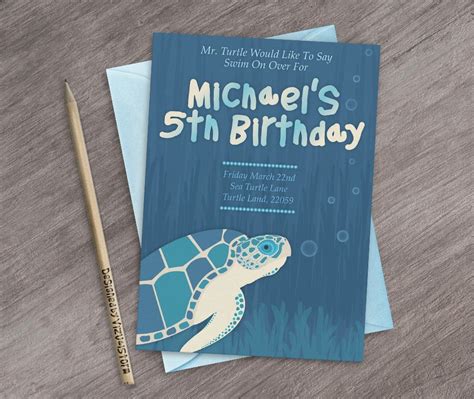 Sea Turtle Invitation Printable Under The Sea Turtle Birthday