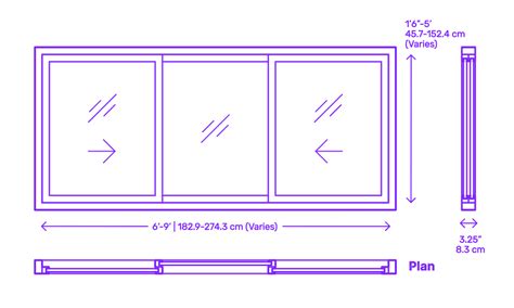 Sliding Window - 3 Panels, Clear Dimensions & Drawings | Dimensions.com