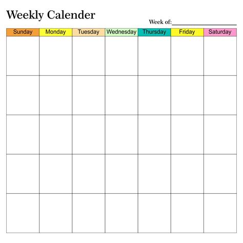 Blank Weekly Printable Calendar