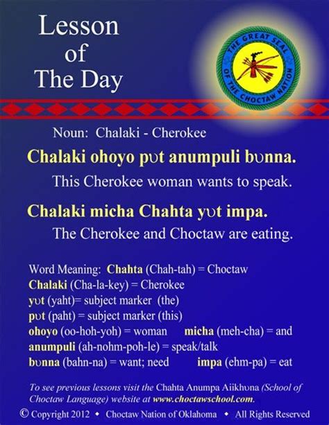 Lesson of The Day - School of Choctaw Language | Choctaw language ...