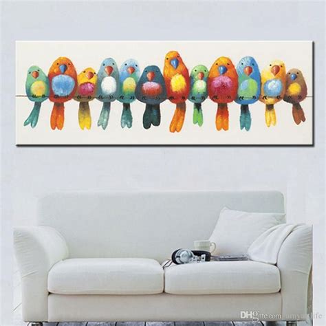 Birds on a Wire I: 48 x 24 Hand Painted Canvas Wall Art – BuzzTMZ | Bird paintings on canvas ...