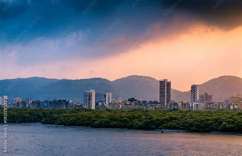 Morning view of Airoli skyline from Airoli-Mulund bridge Stock Photo | Adobe Stock