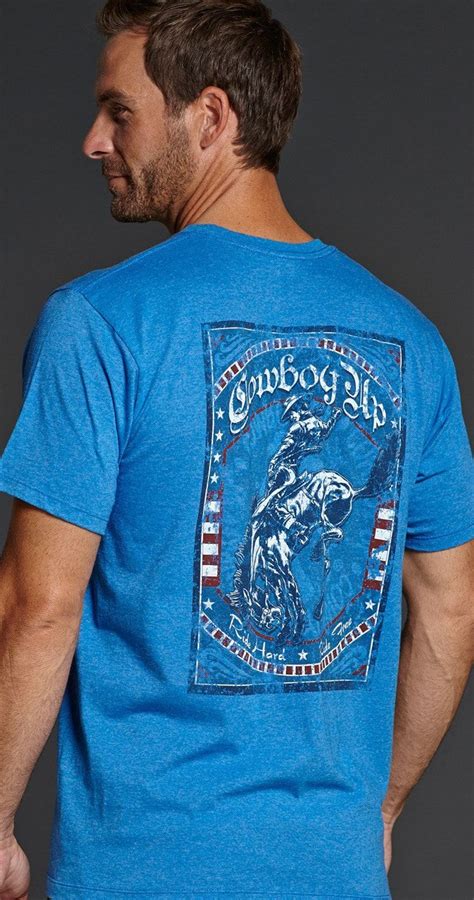 Cowboy Up Mens Blue Cotton S/S T-Shirt Vintage Rodeo | Blue man, Shirts ...