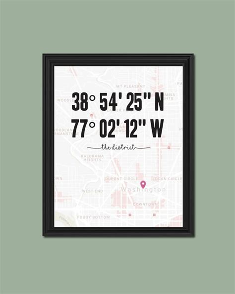 Washington DC Coordinates & Map Print Latitude and Longitude | Etsy