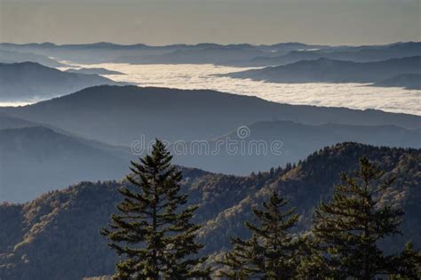 Sunrise and Fog in the Great Smoky Mountains National Park in Fall. Stock Image - Image of ...