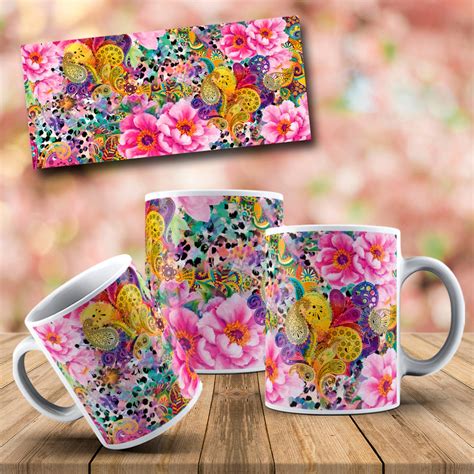 Floral Sublimation Mug Design Flowers MOCKUP FREE Digital | Etsy