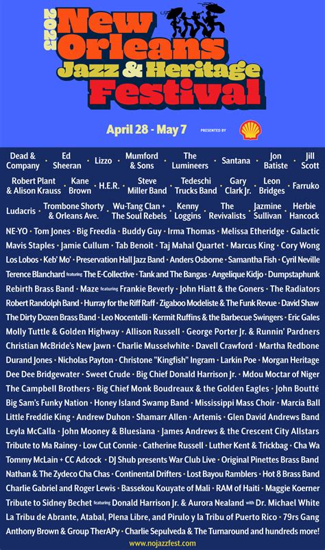 New Orleans Jazz Festival 2024 Line Up Schedule - Kaye Savina