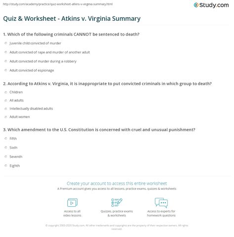 Quiz & Worksheet - Atkins v. Virginia Summary | Study.com