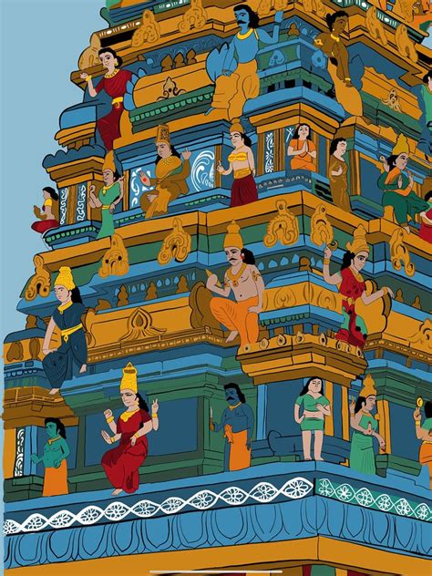 Temple Gopuram on Behance | Retro illustration, Temple art, Cute canvas ...