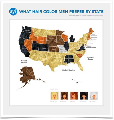 What hair color men prefer in the United States by state. | Hair color ...