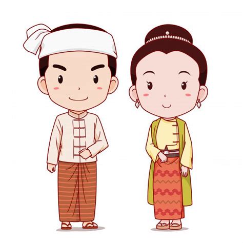 Couple Of Cartoon Characters In Myanmar Traditional Costume. | Cartoon, Wedding couple cartoon ...