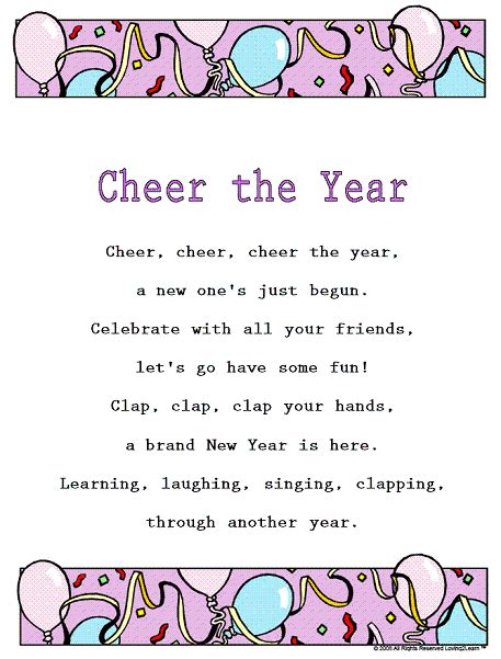 New Year’s Rhymes & Songs: Lyrics for "Cheer the Year" with a Learn ...