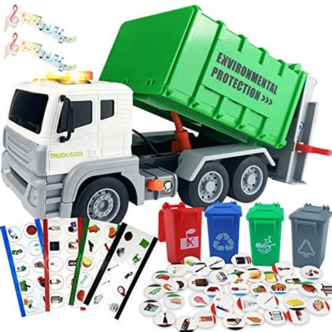 Garbage Truck Toy 12 Friction Powered Toy Trash Truck with 4Trash Cans ...