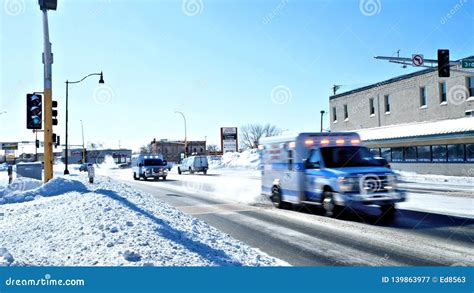 BEMIDJI, MN - 8 FEB 2019: Two Ambulances Rush To an Emergency Editorial ...