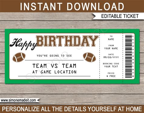 Birthday Football Game Ticket Gift Surprise Ticket to a | Etsy